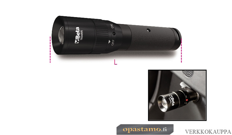 BETA 1834RR LED-taskulamppu, ladattava savukkeensytyttimen pistorasiassa,  säädettävä tarkennus, IP30, 130 lumenia - BETA TOOLS työkalujen maahantuoja