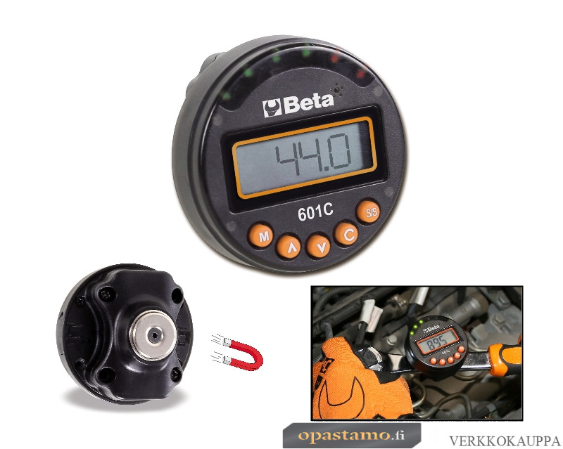 BETA 601C Elektroninen momentti- ja kulmamittari, Momenttiyksiköt Nm, ft.lb  ja lb.in sekä kulma asteet. Mihin tahansa varreliseen vääntimeen  magneetilla asentuva - BETA TOOLS työkalujen maahantuoja