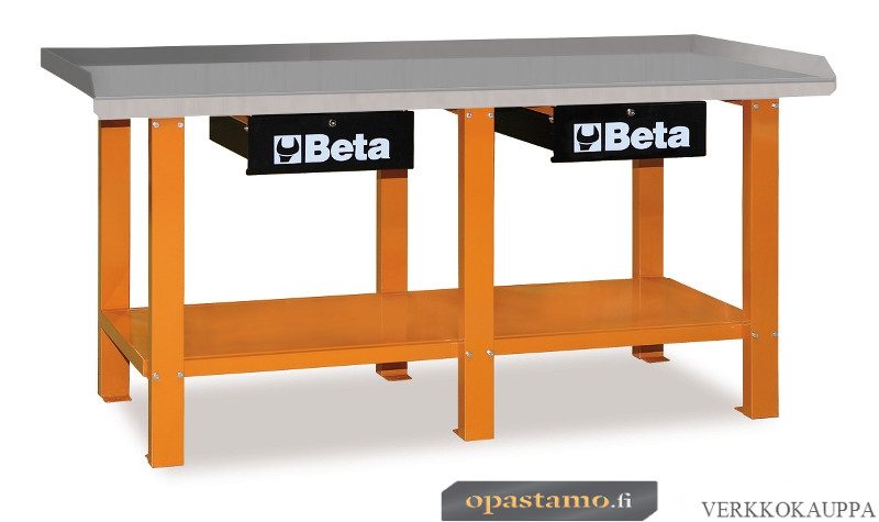BETA C56-G Työpöytä 2:lla lukittavalla laatikolla. Työtason pinta on  valmistettu teräslevystä, jossa pokattu laita. Kantavuus 1200 kg. Kannen  koko 2000x640mm. Harmaa - BETA TOOLS työkalujen maahantuoja