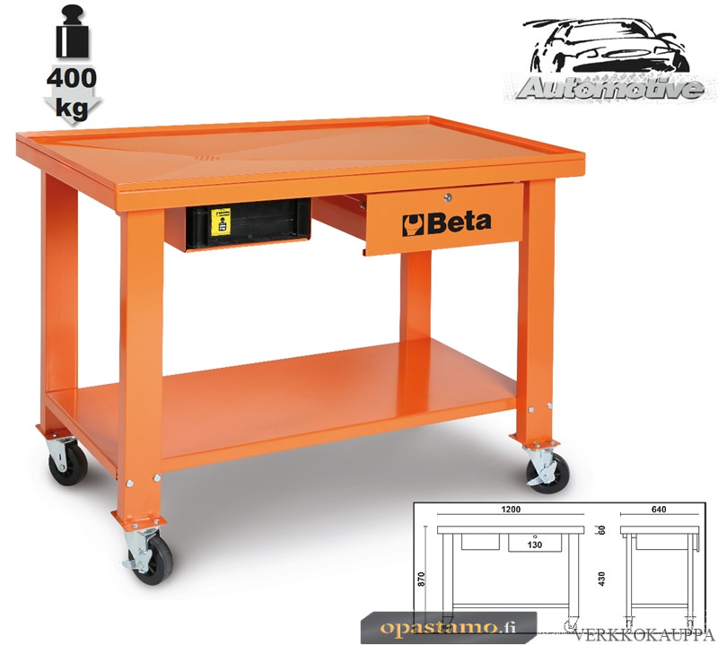 BETA CB52-O korjaamon työpöytä nesteen talteenottojärjestelmällä,  liikuteltava, pyörillä. Kantavuus 400kg - BETA TOOLS työkalujen maahantuoja