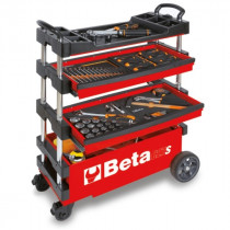 BETA C27S-R kokoontaitettava teräsrunkoinen työkaluvaunu keskuslukituksella, helposti kuljetettava, paino tyhjänä vain 20kg, Väri punainen
